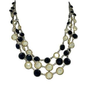 Vintage Anne Klein Black Gold Glass 3 Tier Rivoli Chain Matinee Necklace 23”
